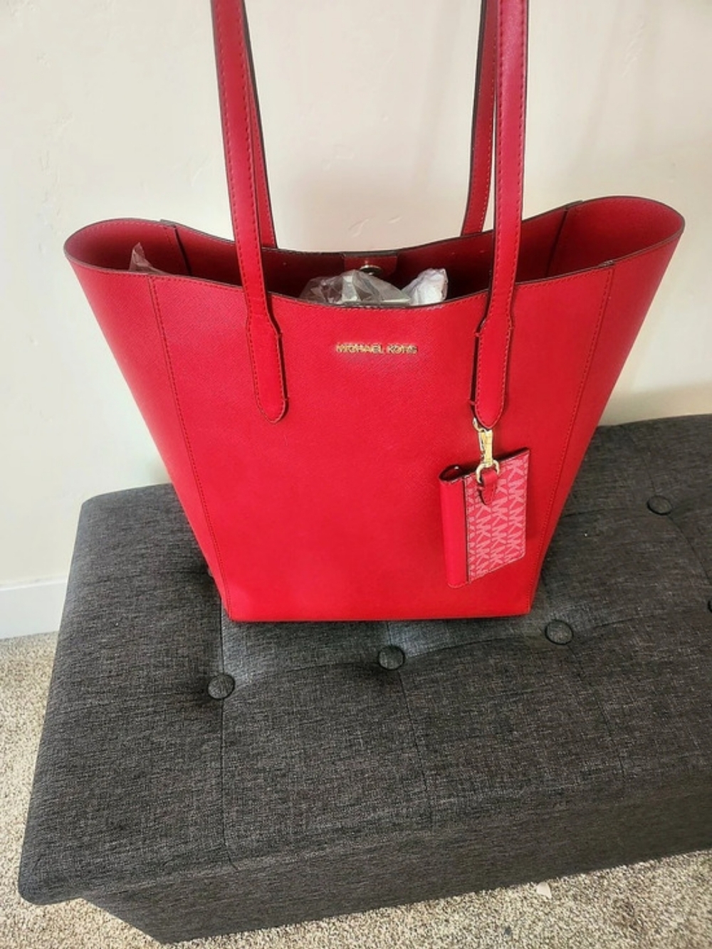 Michael Kors Charlotte Large Saffiano Leather Top-Zip Tote Red